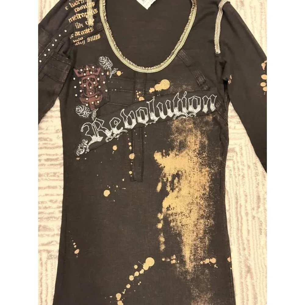 New Salvage women's large black/beige Boutique Revolution top MSRP $74.99 - Picture 4 of 8